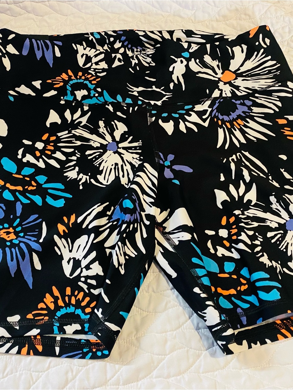Under Armour Black Floral Athletic Shorts with White, Blue & Orange Accents